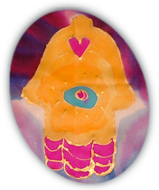 Painted silk design with hamsa or hand of G!d